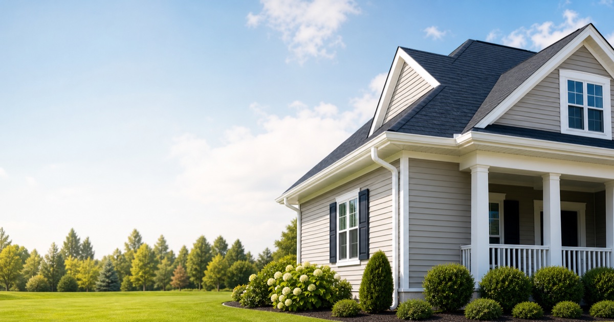 home exterior with new gutters and a clean quote-ready view