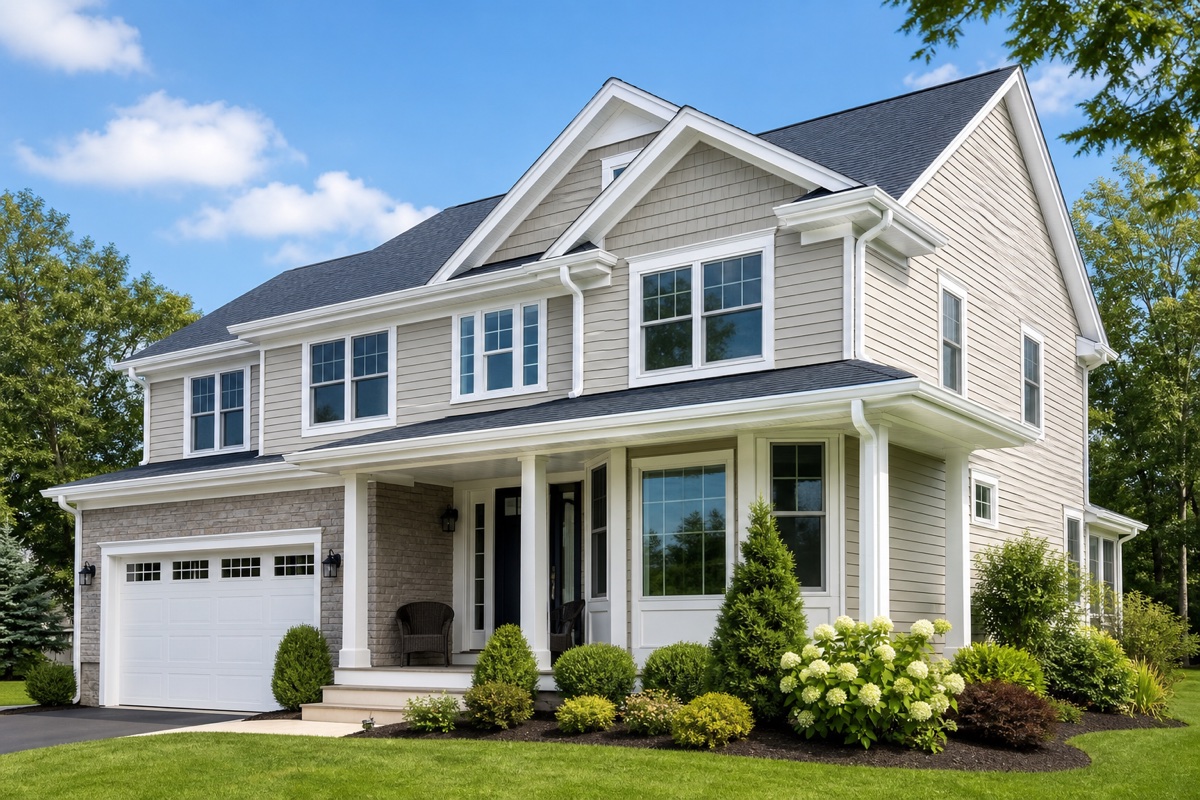 home exterior with clean full gutter replacement